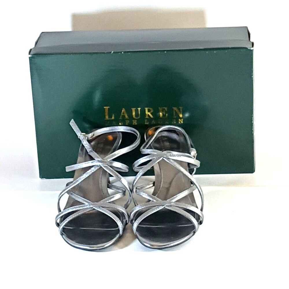 Lauren Ralph Lauren Silver Strappy Heels Sandals Women’s 6.5 Open Toe Dress